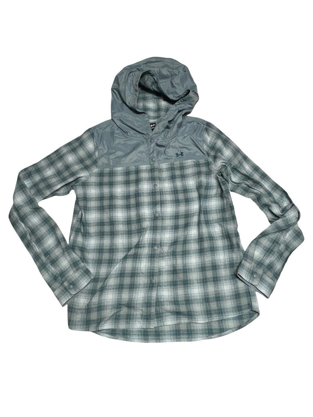 Under Armour UA Women's Tradesman Flannel Hoodie Blue Plaid Snap Button - M